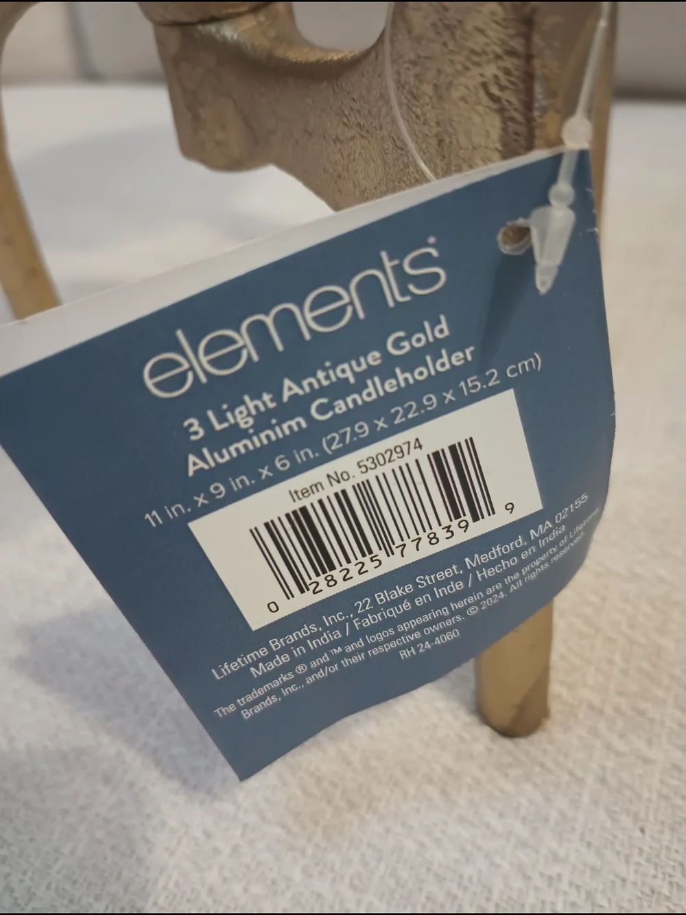 Elements Antique Gold Three-Platform Metal Candle Stand